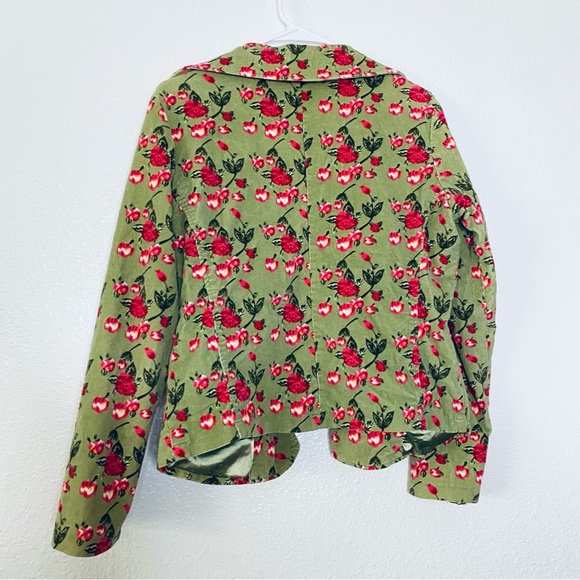Outer Edge Boho Green Floral Corduroy Button Front Blazer Jacket Medium - Picture 2 of 7
